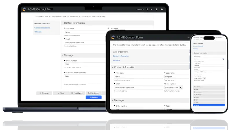 Form Runner in web browsers on desktop, tablet, and mobile